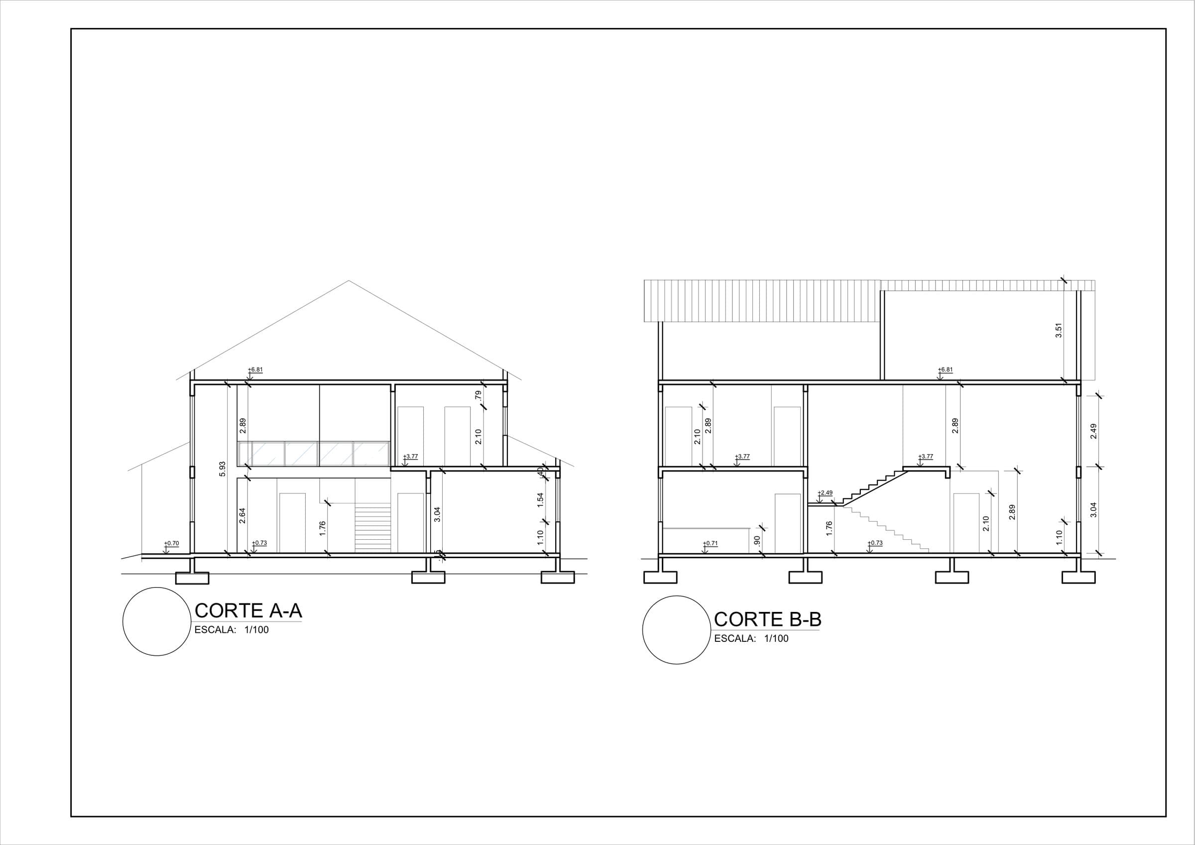 Two-Storey Family House — Sections A-A and B-B