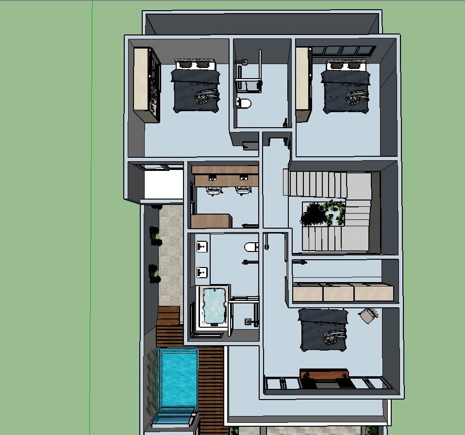 Volta Redonda Residence — Upper floor layout, viewed from above